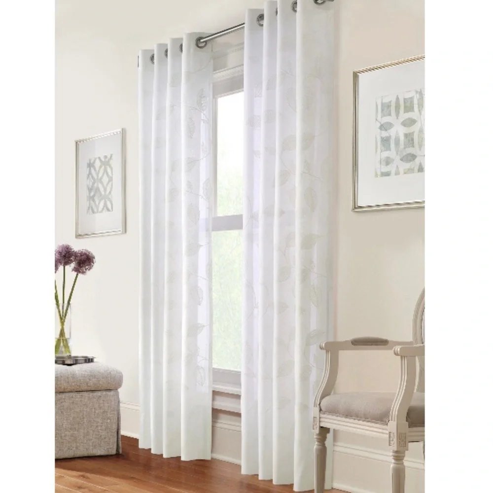 NWT White Curtain Panel Home Decorators Collection Muirfield 50 X 84